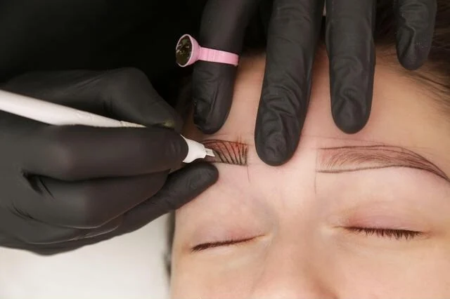 Brow embroidery live-model training with mapped brow shape