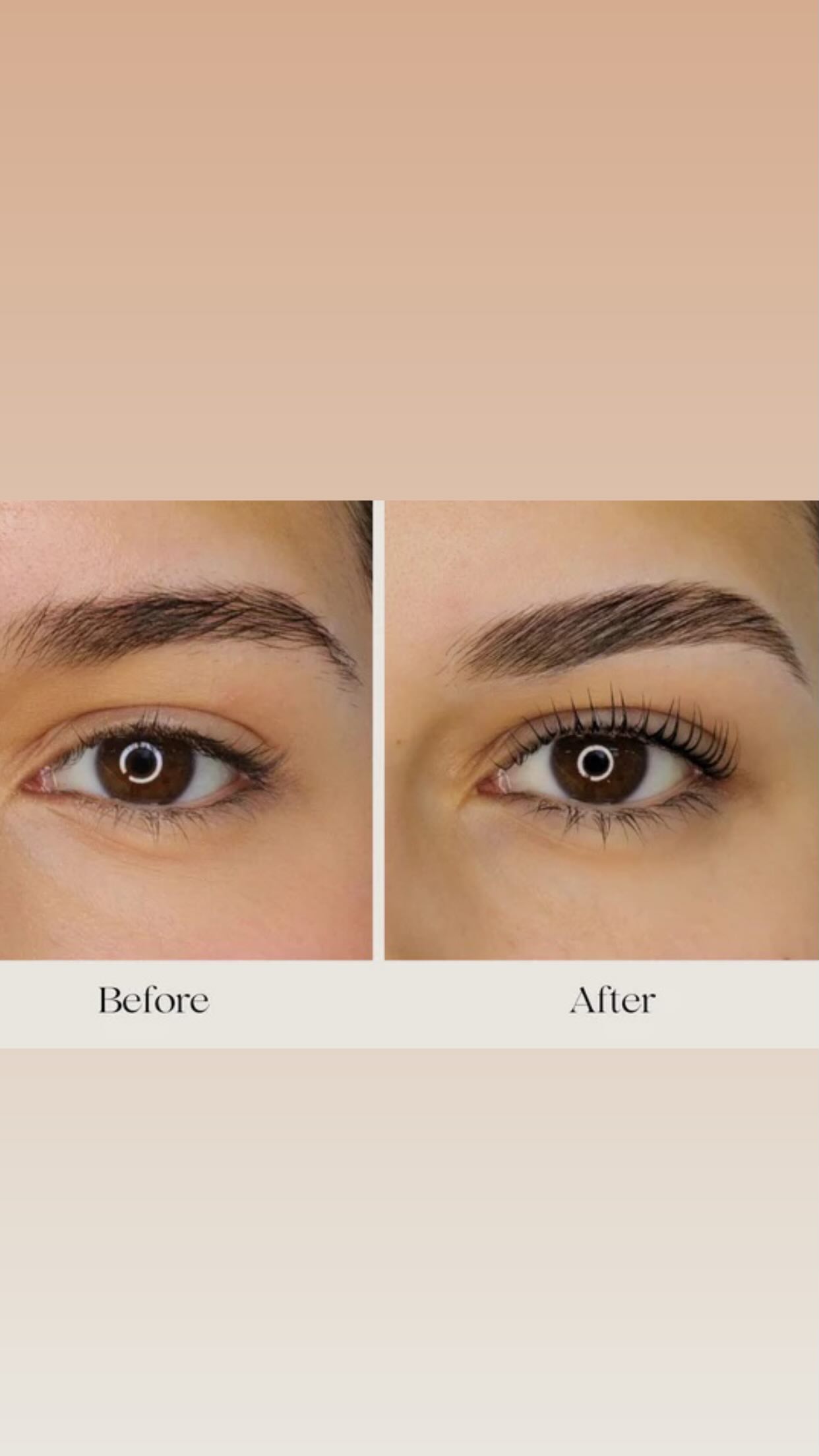 Before and after example of lifted and more defined natural lashes