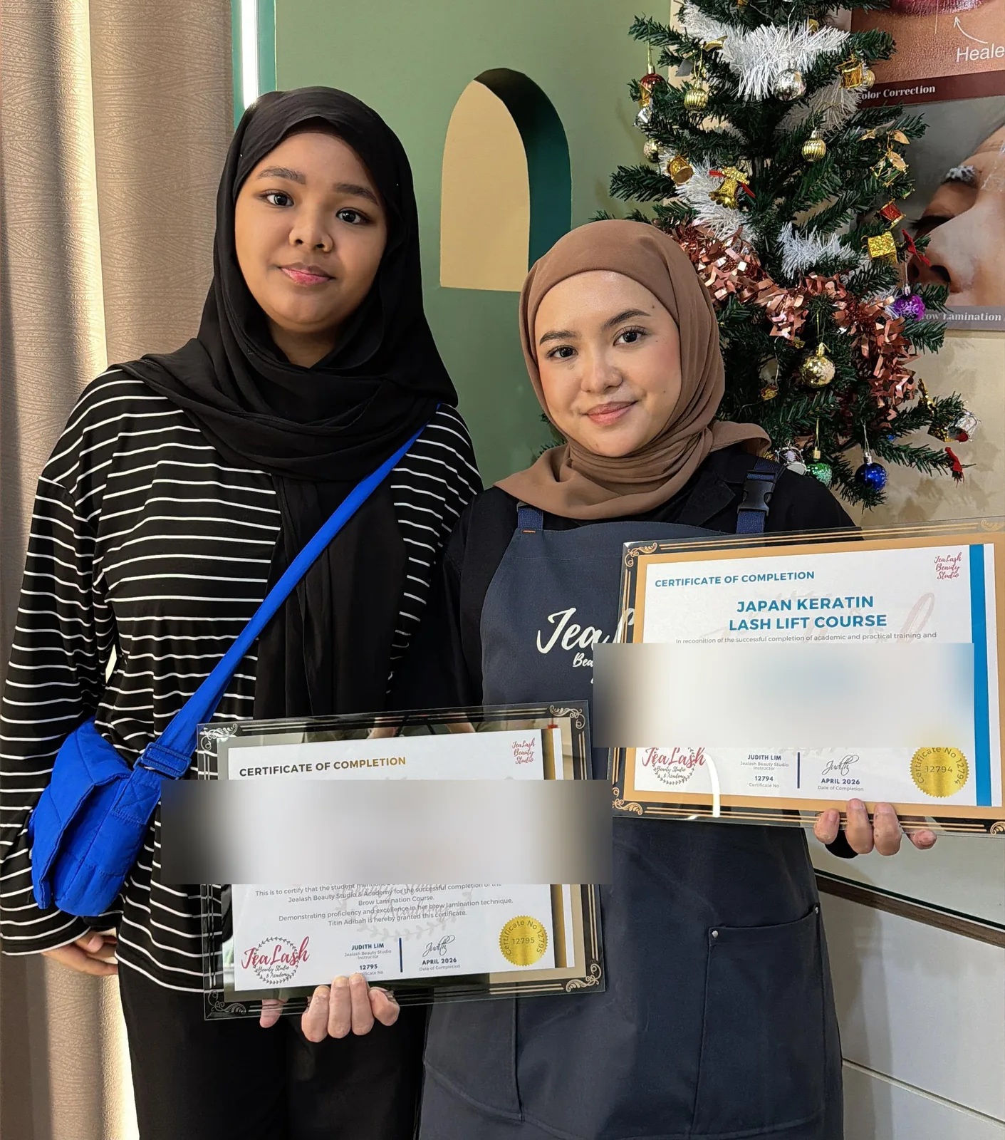 Jealash Brow Lamination and Lash Lift graduates with student names blurred for privacy