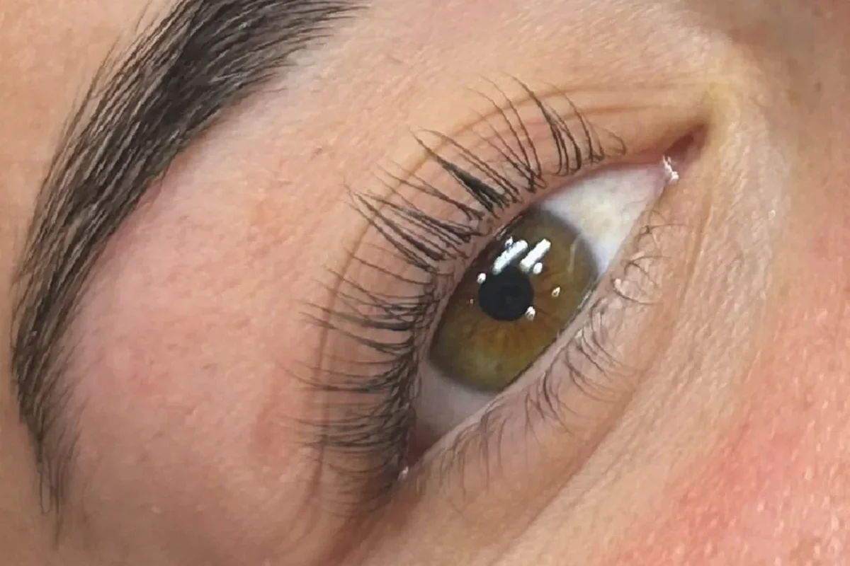 Close-up result showing lifted natural lashes