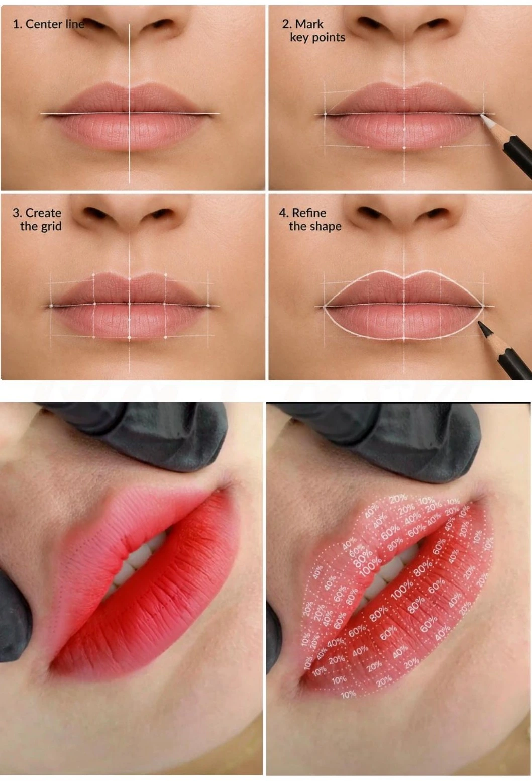 Lip mapping and colour placement examples