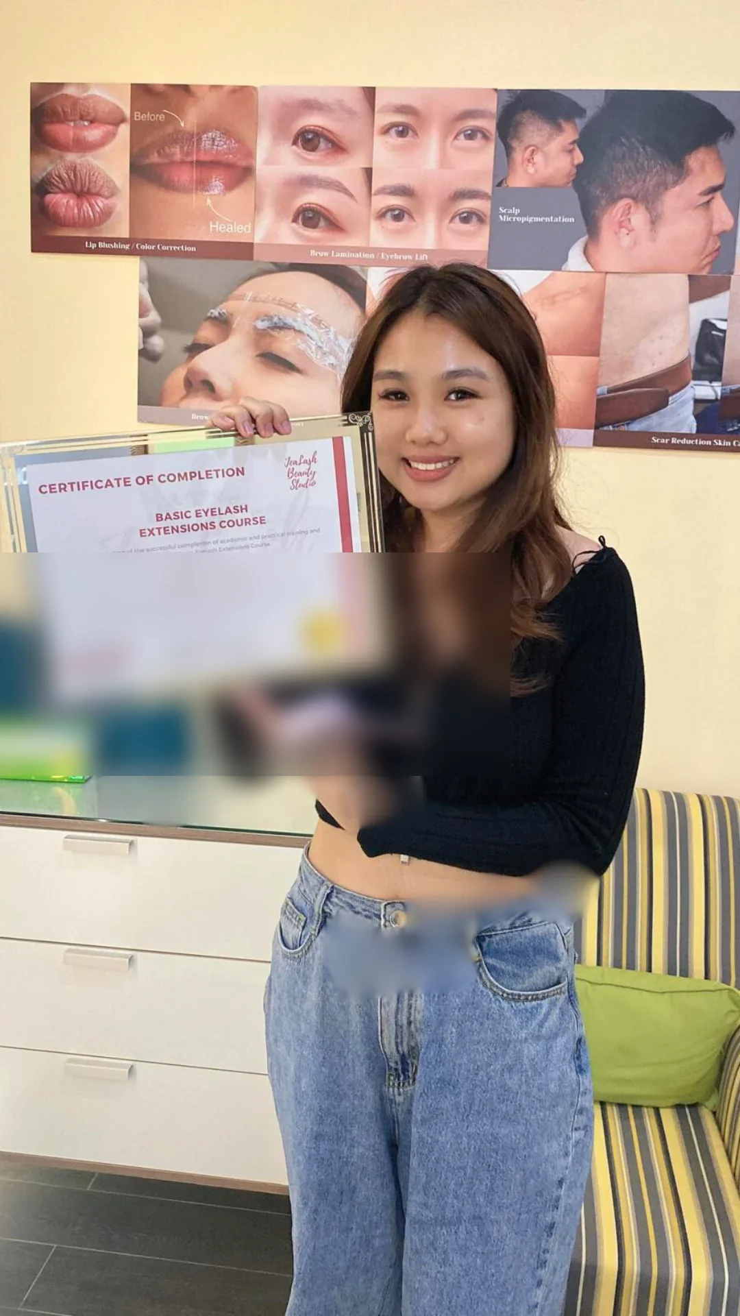 Jealash graduates holding privacy-blurred course completion certificates