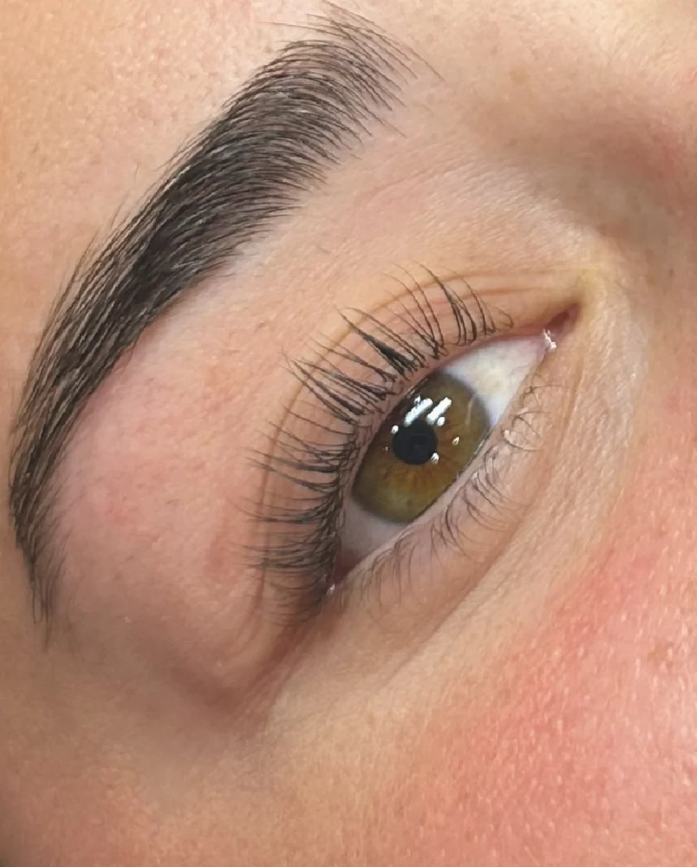 Lift and tint result showing curl from the side